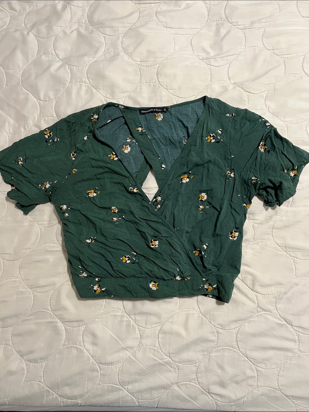 Abercrombie & Fitch Dark Green Floral Wrap Crop Top